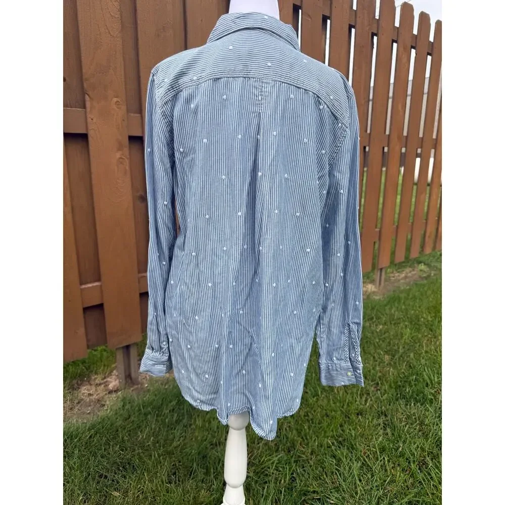 Ann Taylor Loft Blue Striped Button Down Size Medium - Picture 4 of 7
